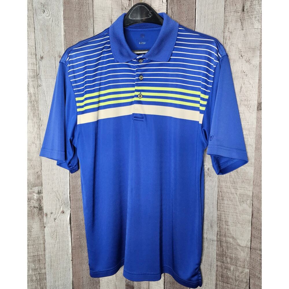 Pro Tour Men’s XL Polo Shirt Golf Short Sleeve Blue Stripe Green White